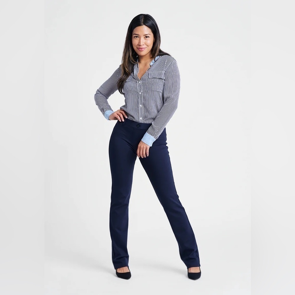 Betabrand Straight-Leg Classic Dress Pant Yoga Pants Navy Large Long